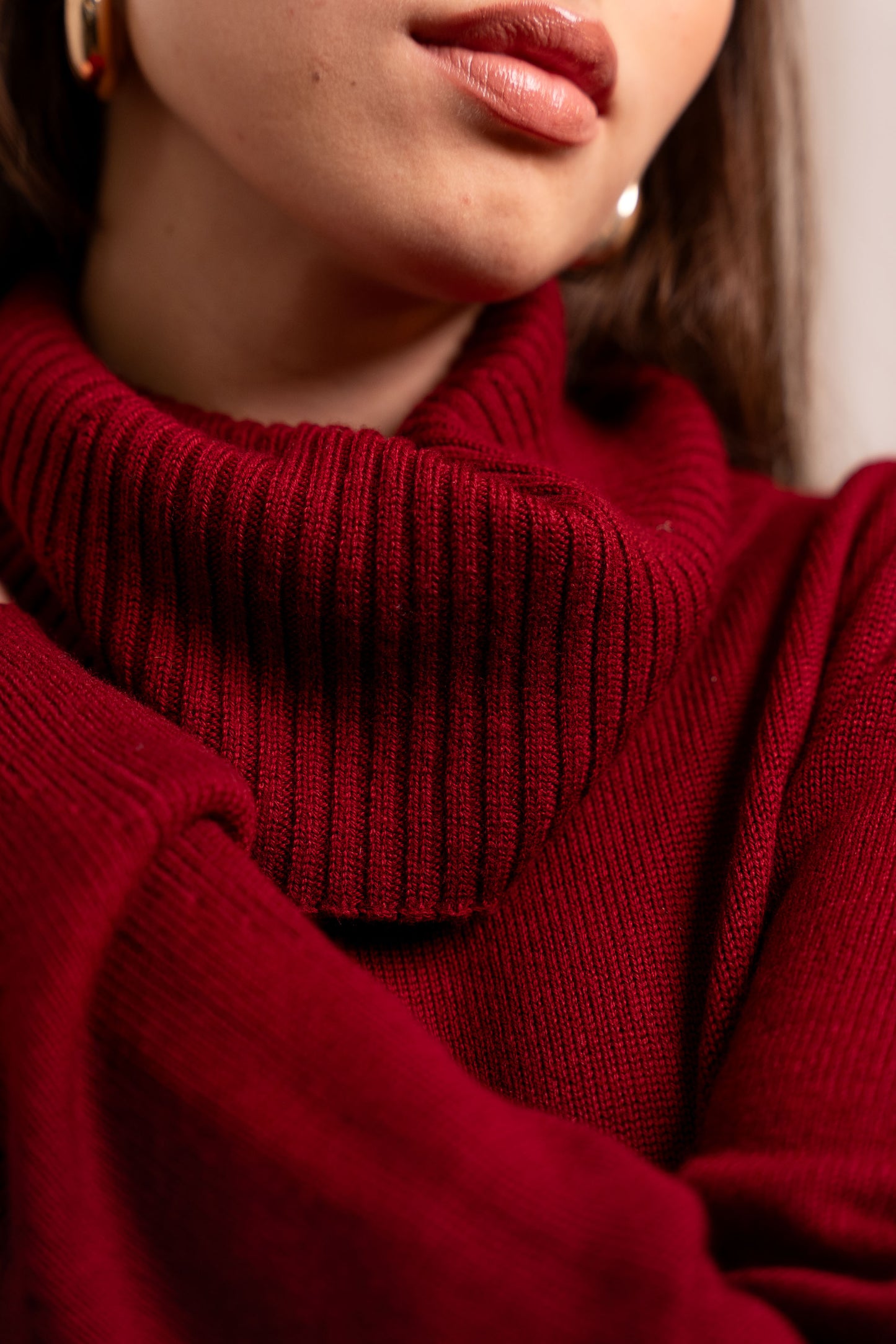 Maglione Collo Alto Rosso Lana Merinos - Made in Biella Italy