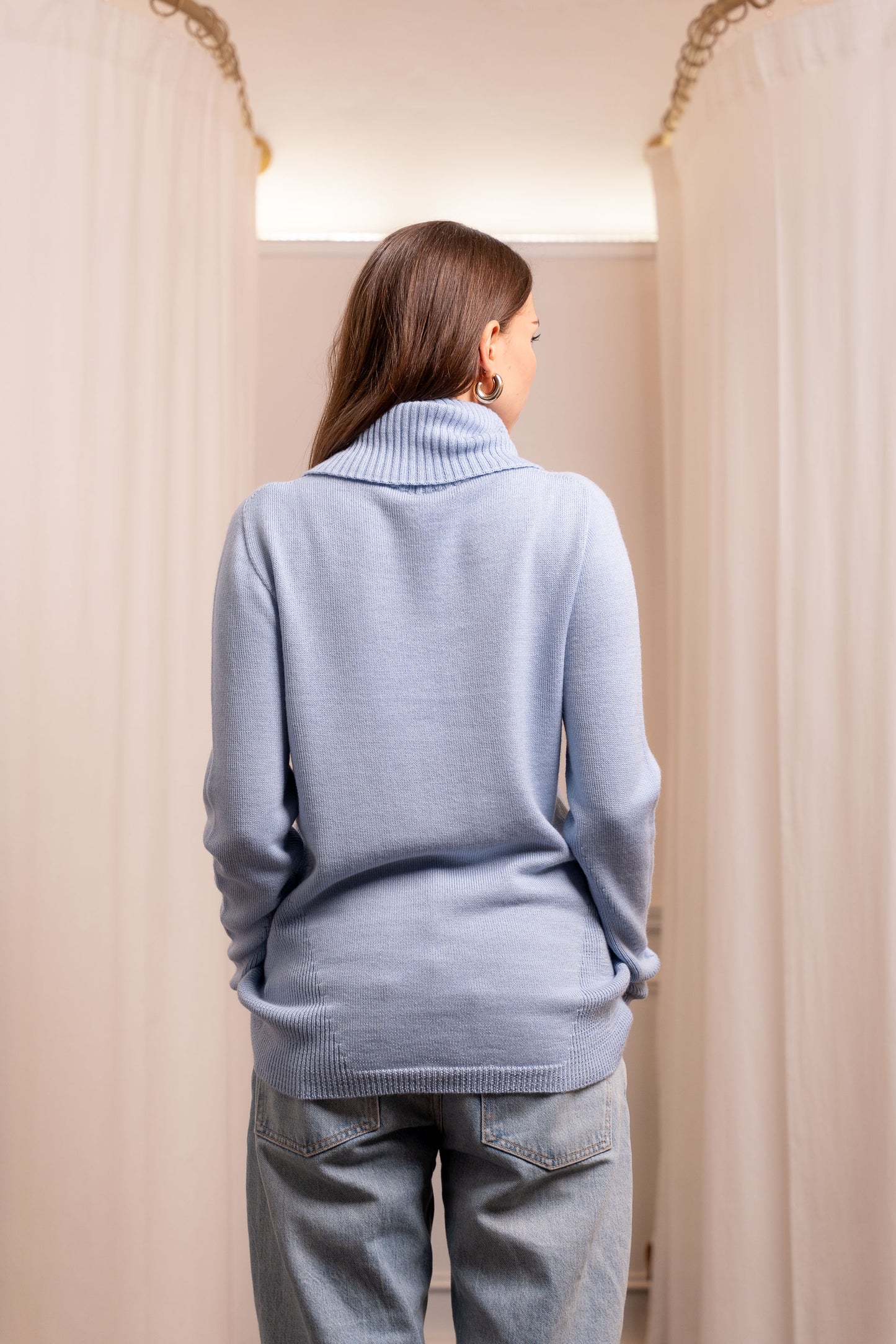 Dolcevita Lana Merinos Baby Blu - Maglione Collo Alto Made in Biella