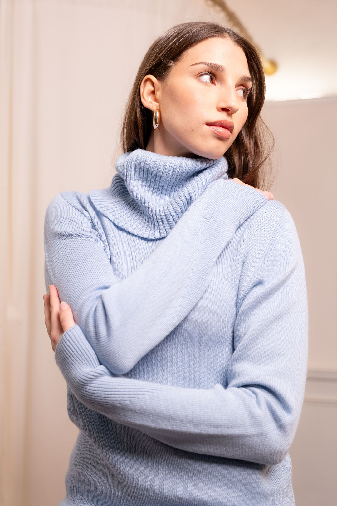 Dolcevita Lana Merinos Baby Blu - Maglione Collo Alto Made in Biella