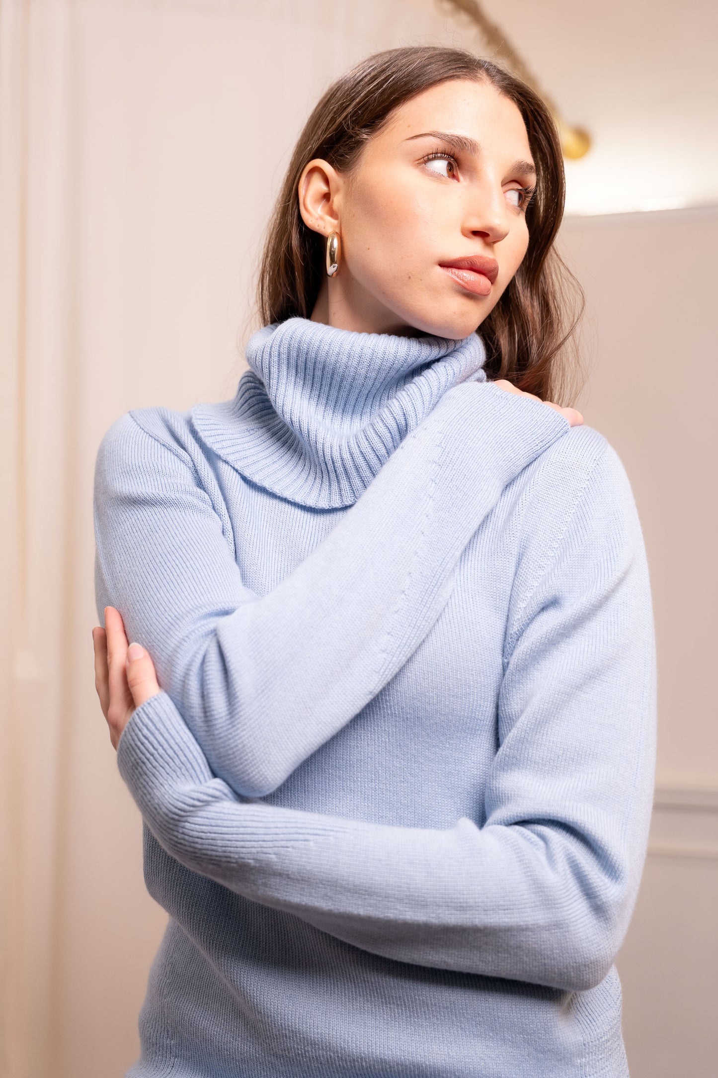 Dolcevita Lana Merinos Baby Blu - Maglione Collo Alto Made in Biella