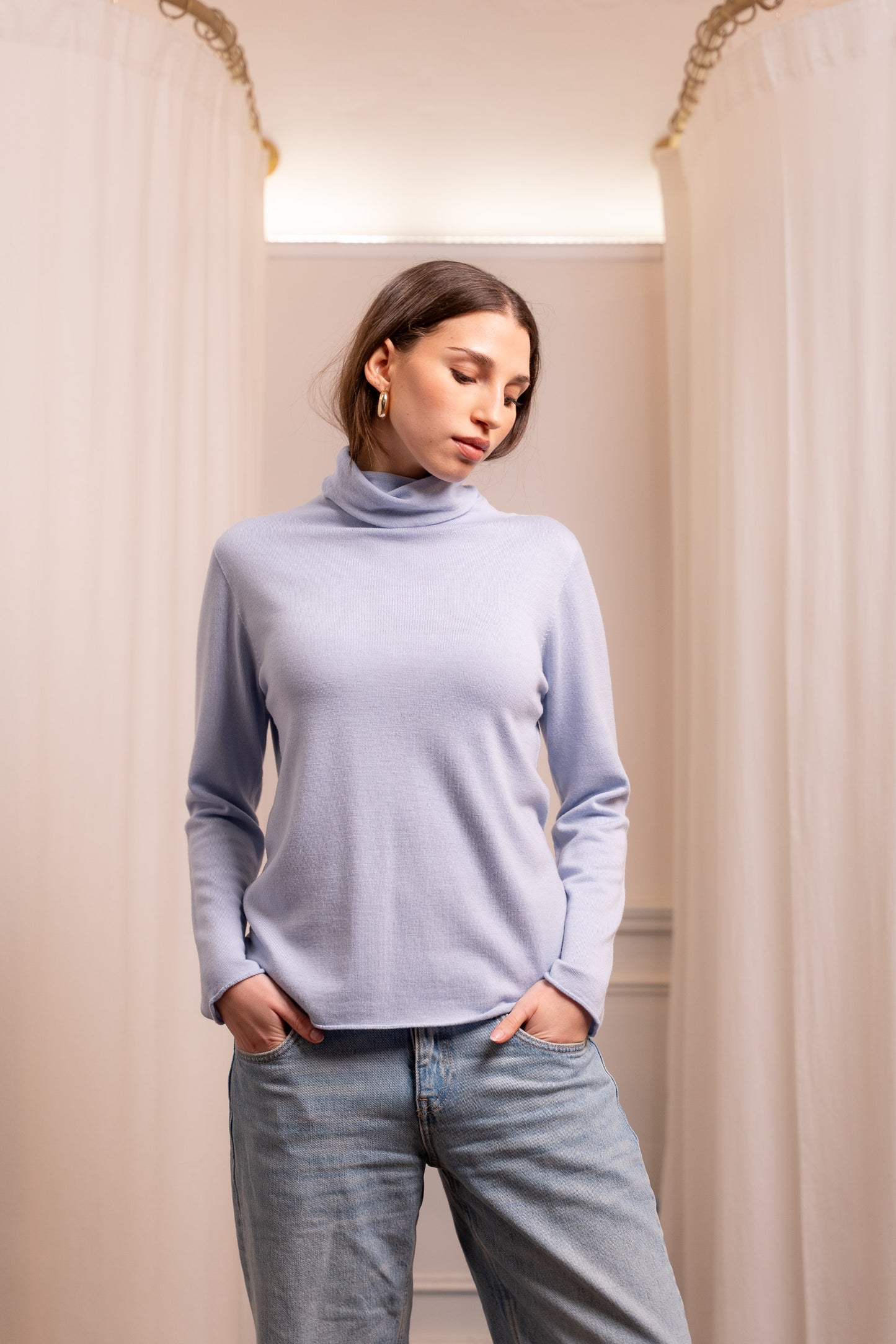 Dolcevita Baby Blu Lana Merinos - Maglione Avvitato Made in Italy