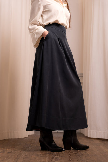 Gonna Veronica Lana Verde - Pieghe e Tasche Made in Italy