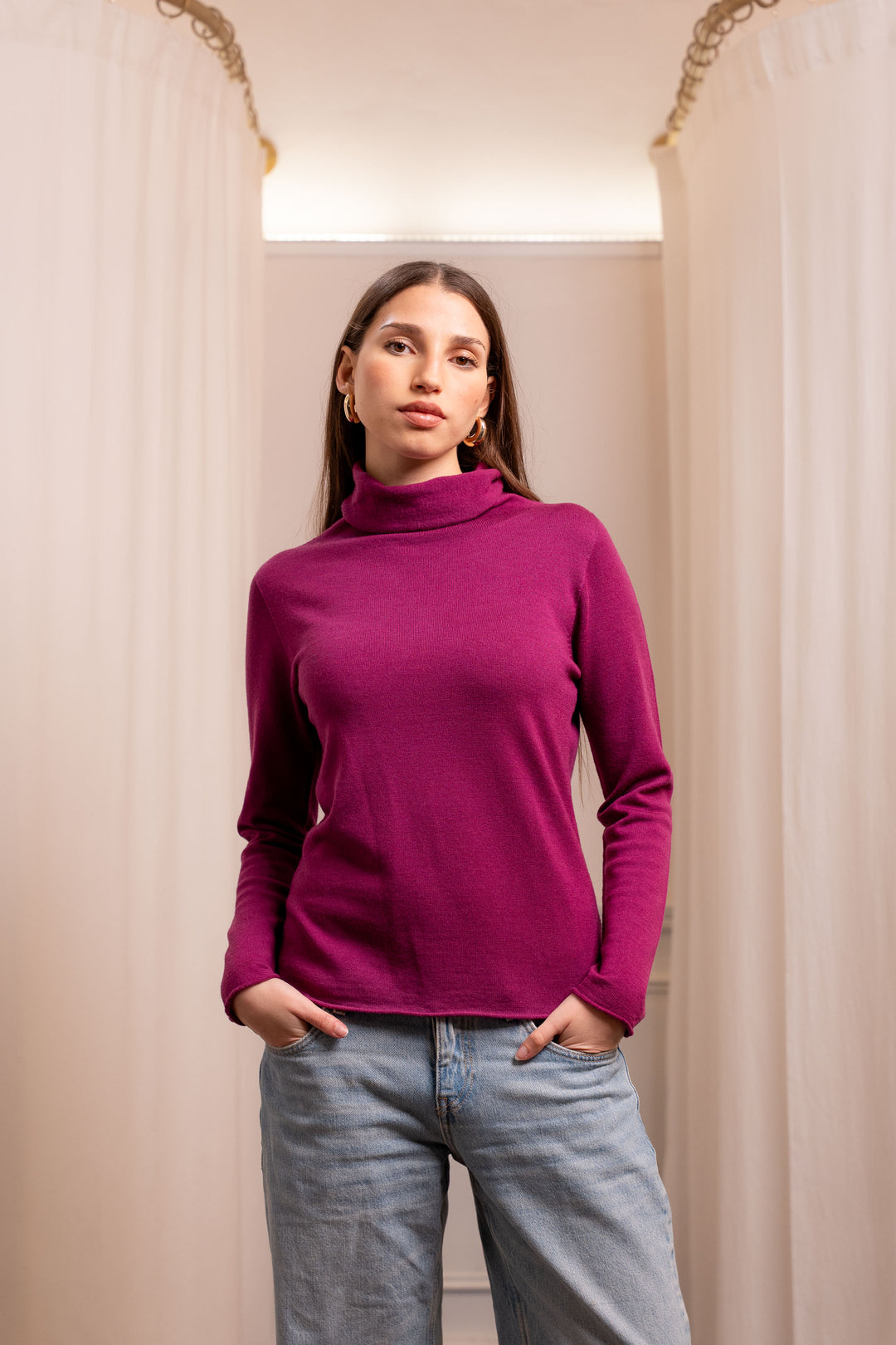 Dolcevita Ciclamino Lana Merinos - Maglione Avvitato Made in Italy