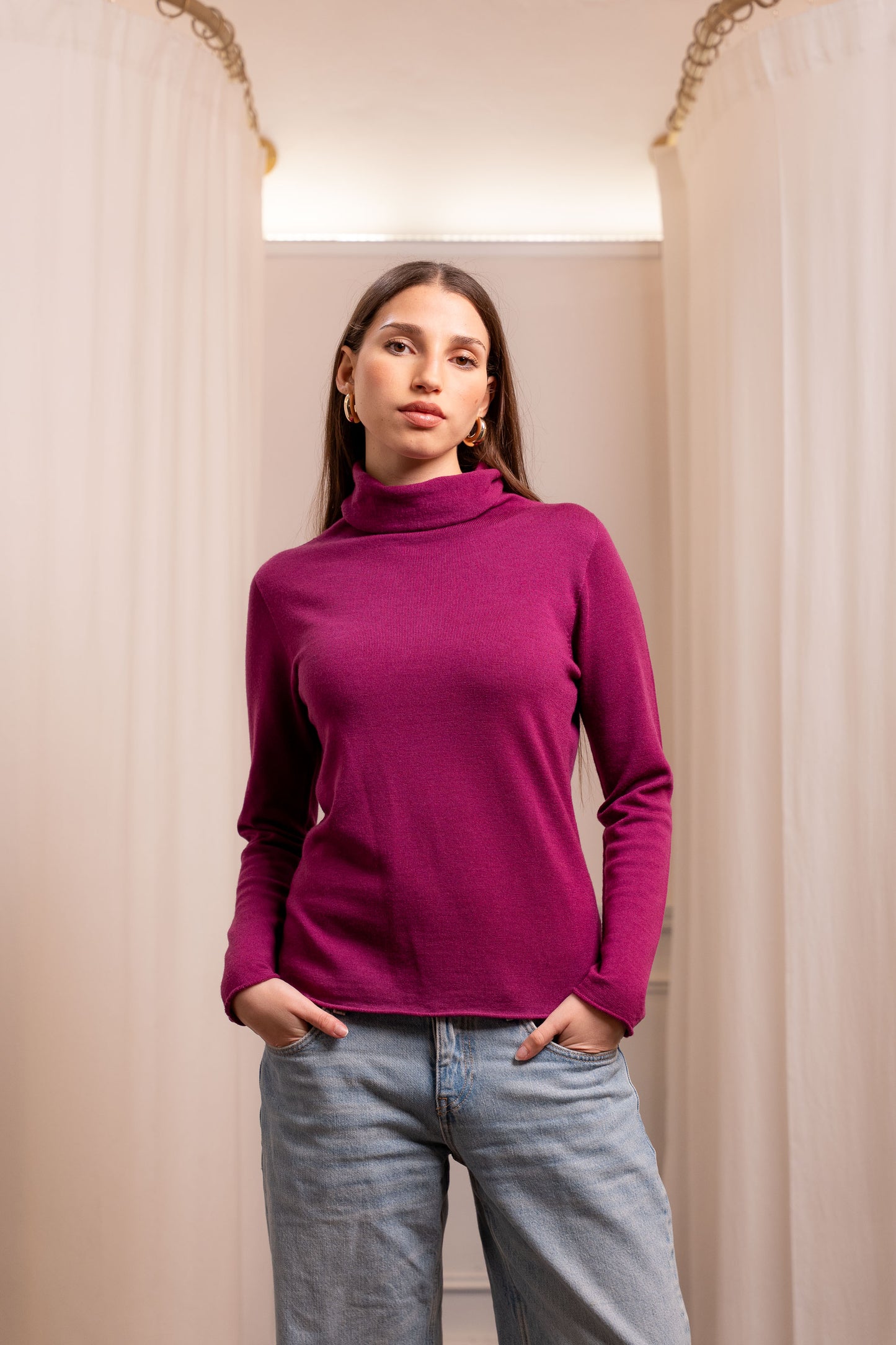 Dolcevita Ciclamino Lana Merinos - Maglione Avvitato Made in Italy