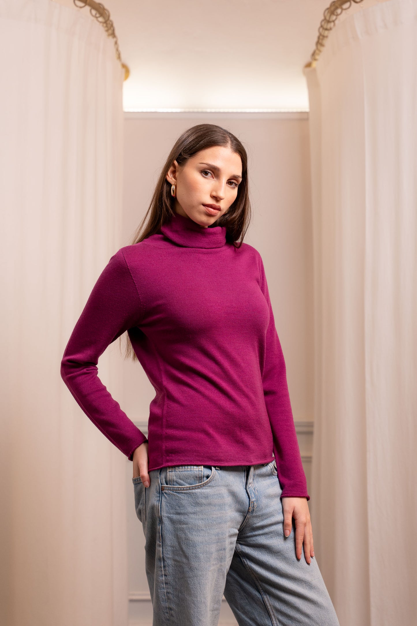 Dolcevita Ciclamino Lana Merinos - Maglione Avvitato Made in Italy