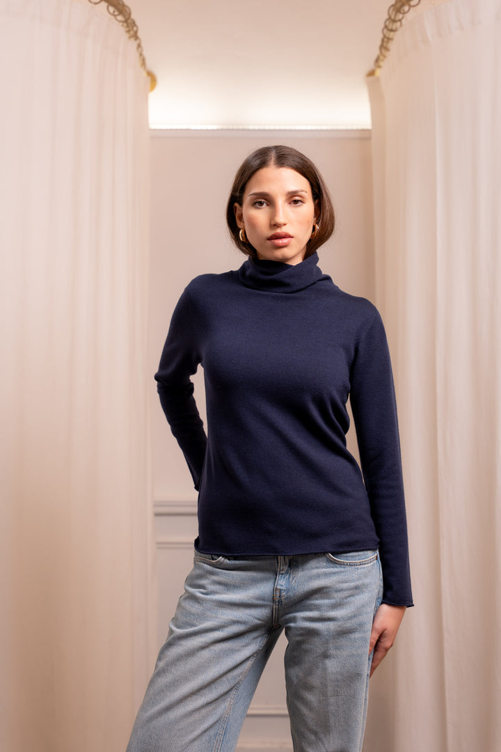 Blue Merino Wool Turtleneck - Fitted Sweater Made in Italy