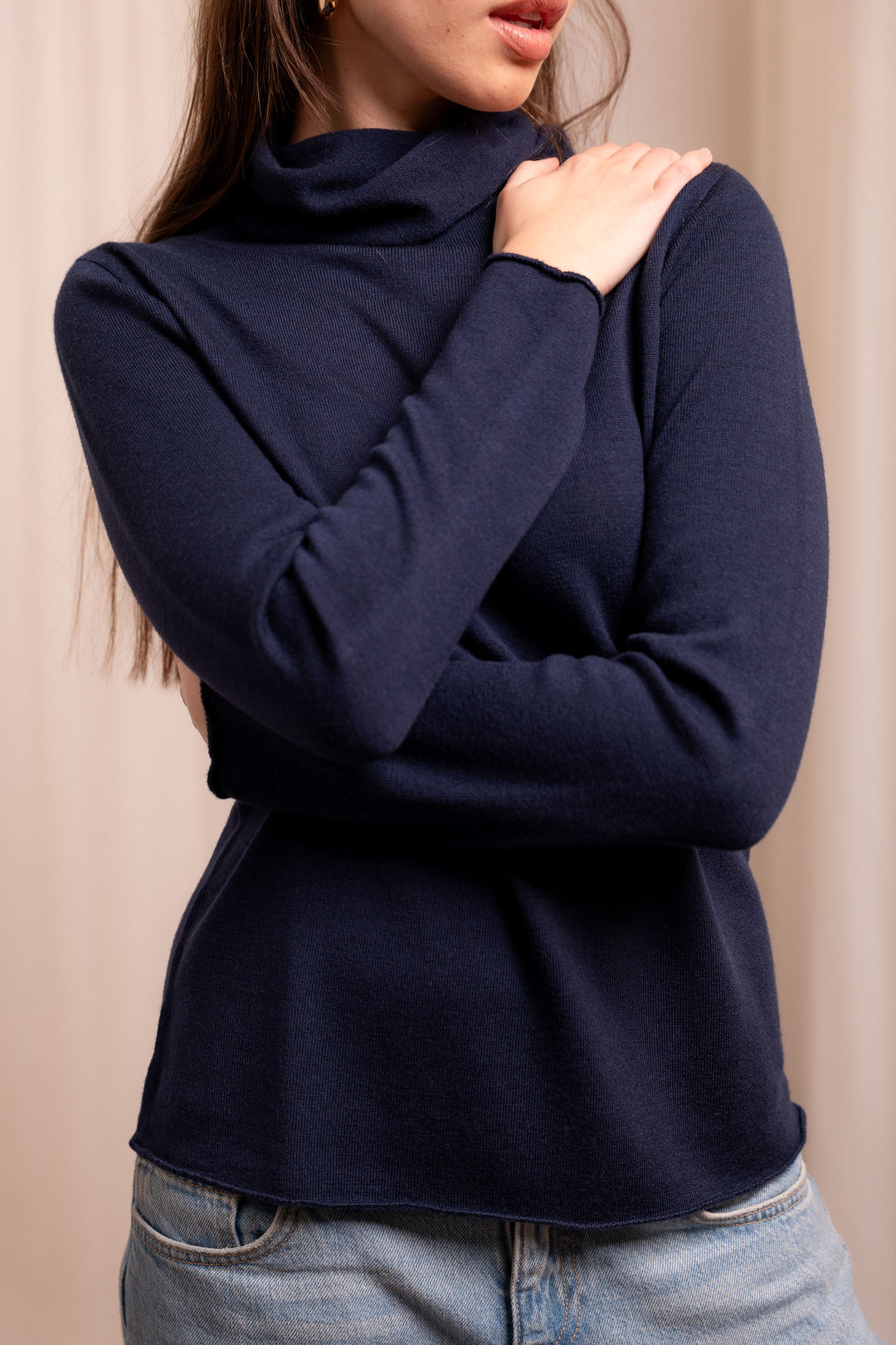 Blue Merino Wool Turtleneck - Fitted Sweater Made in Italy