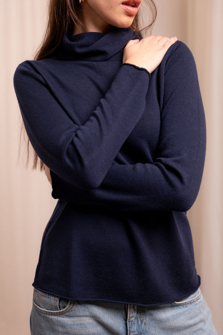 Blue Merino Wool Turtleneck - Fitted Sweater Made in Italy