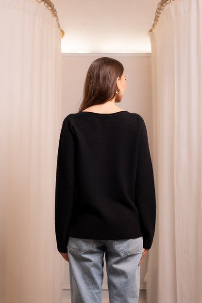 Maglione Lana Vergine Nero - Spacchetti Laterali Made in Biella Italy