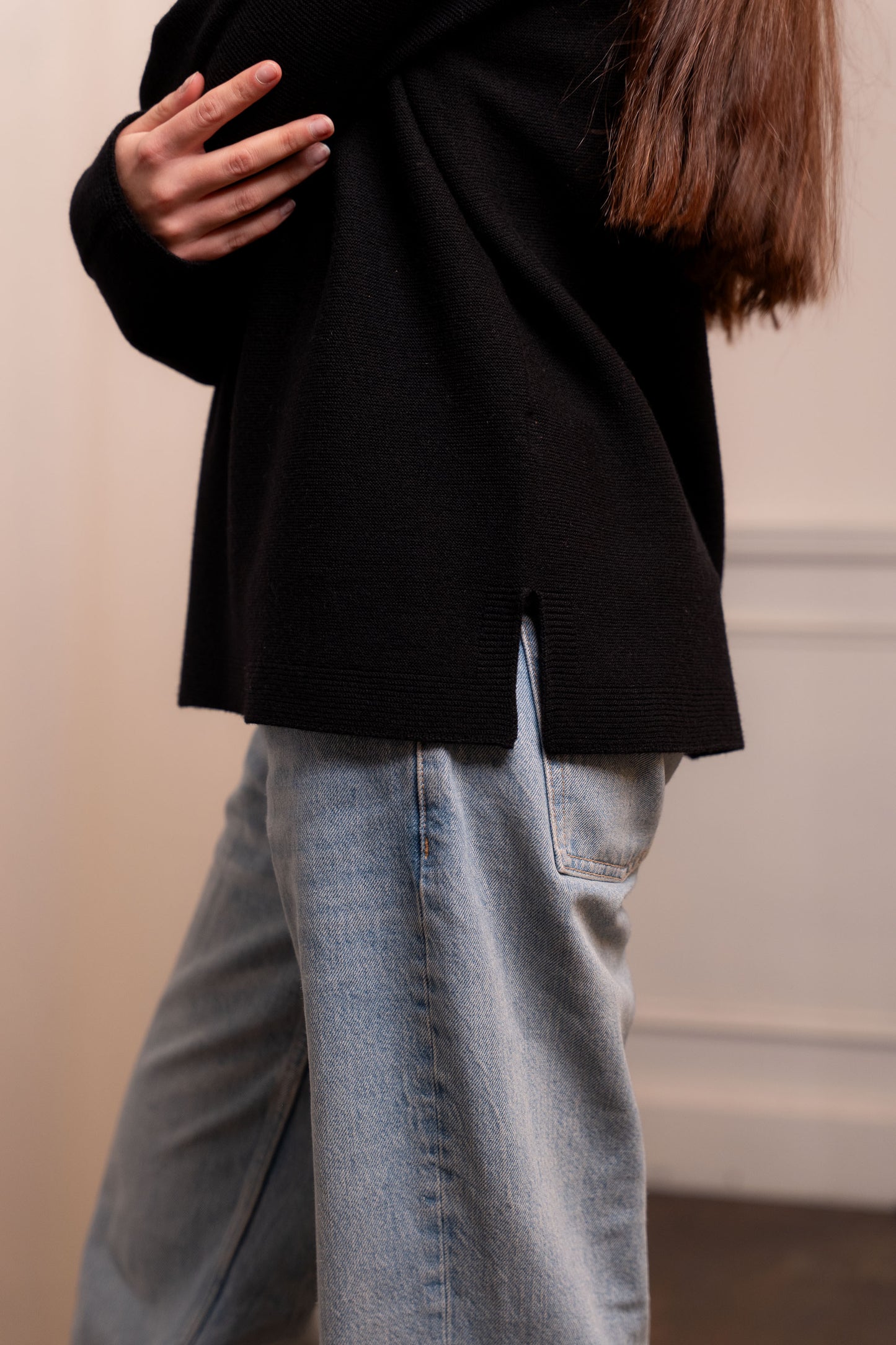 Maglione Lana Vergine Nero - Spacchetti Laterali Made in Biella Italy