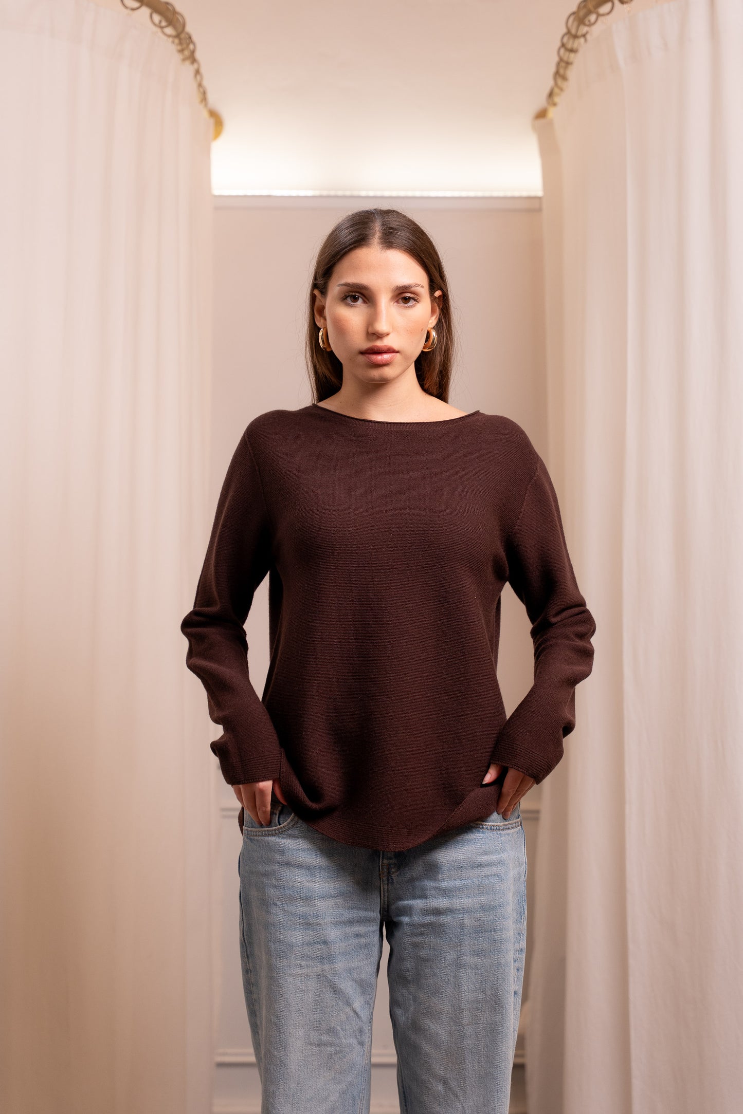 Maglione Lana Vergine Cioccolato - Artigianale Made in Biella Italy