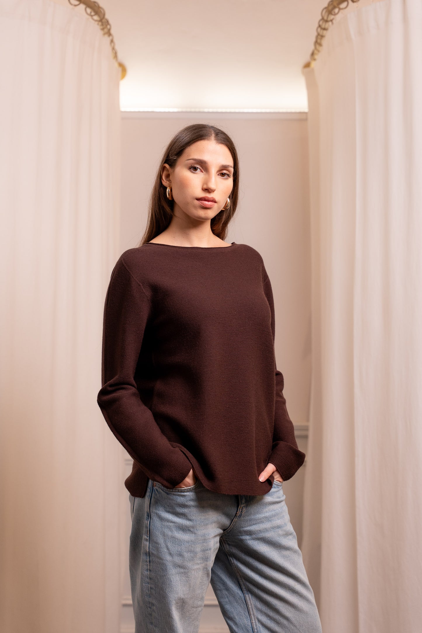 Maglione Lana Vergine Cioccolato - Artigianale Made in Biella Italy