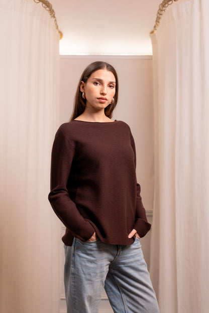 Maglione Lana Vergine Cioccolato - Artigianale Made in Biella Italy