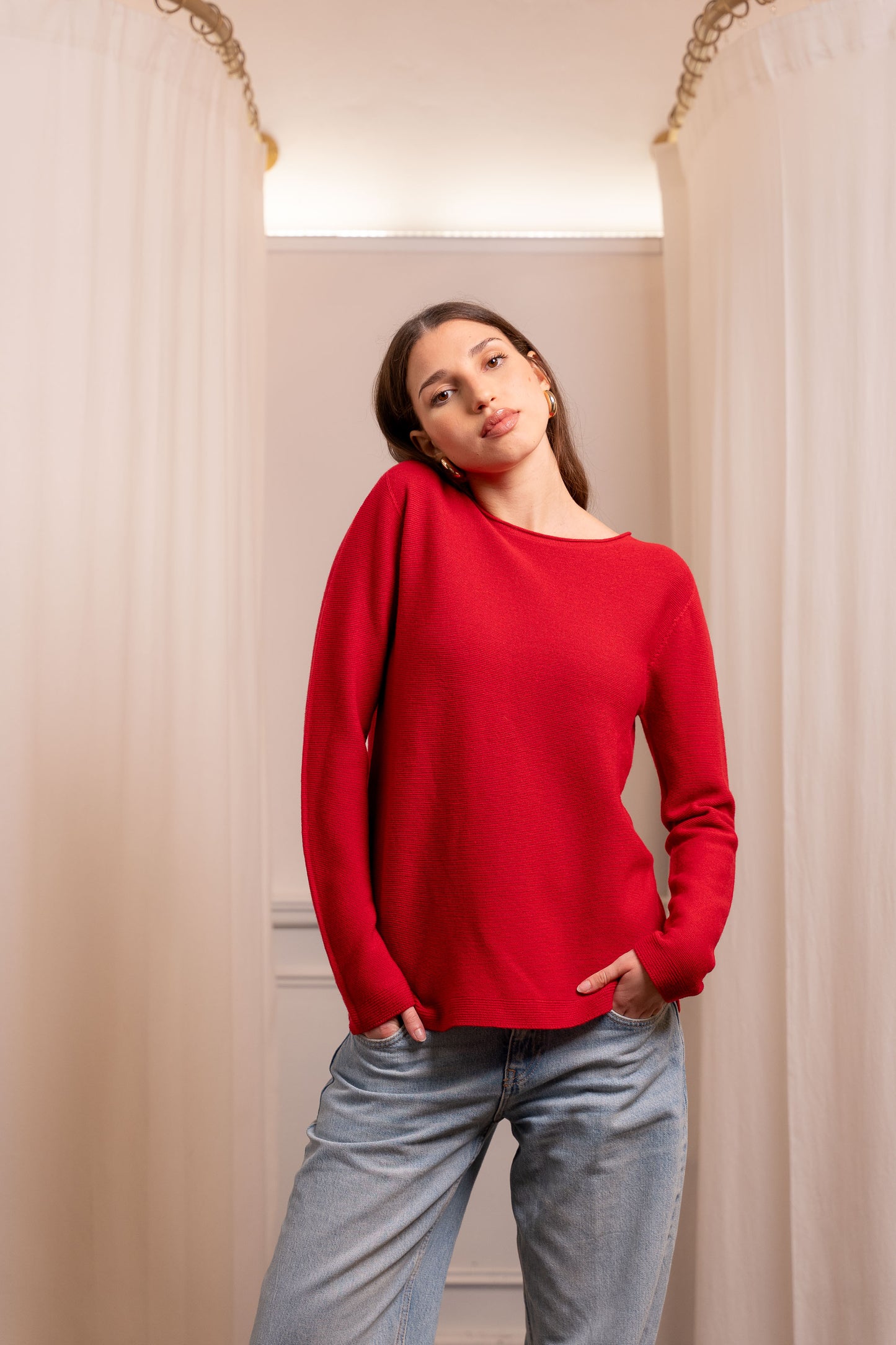 Maglione Lana Vergine Rosso - Spacchetti Laterali Made in Biella Italy