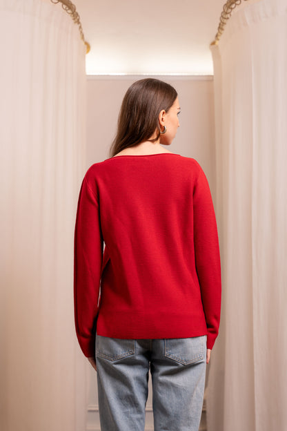 Maglione Lana Vergine Rosso - Spacchetti Laterali Made in Biella Italy