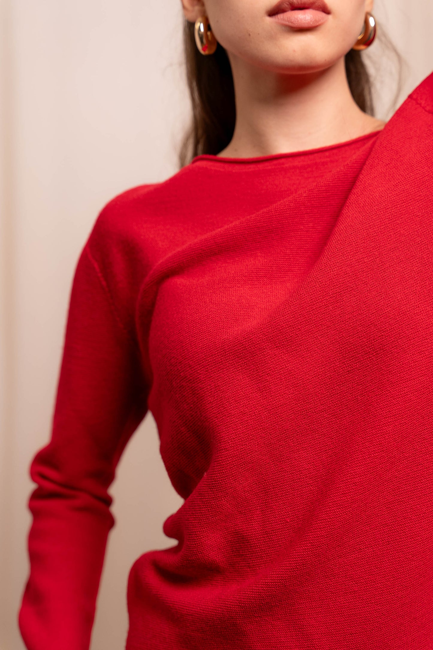 Maglione Lana Vergine Rosso - Spacchetti Laterali Made in Biella Italy