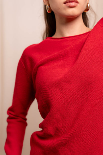 Maglione Lana Vergine Rosso - Spacchetti Laterali Made in Biella Italy