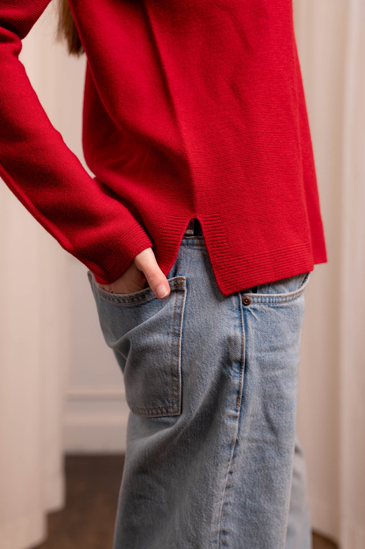 Maglione Lana Vergine Rosso - Spacchetti Laterali Made in Biella Italy