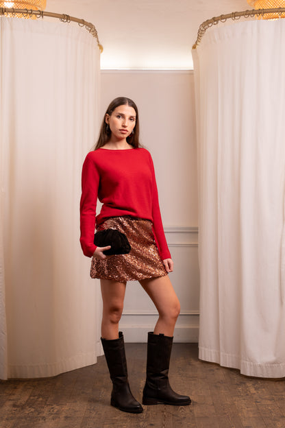 Maglione Lana Vergine Rosso - Spacchetti Laterali Made in Biella Italy