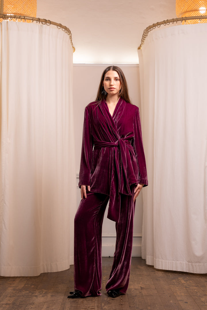 Cyclamen Silk Velvet Palazzo Trousers