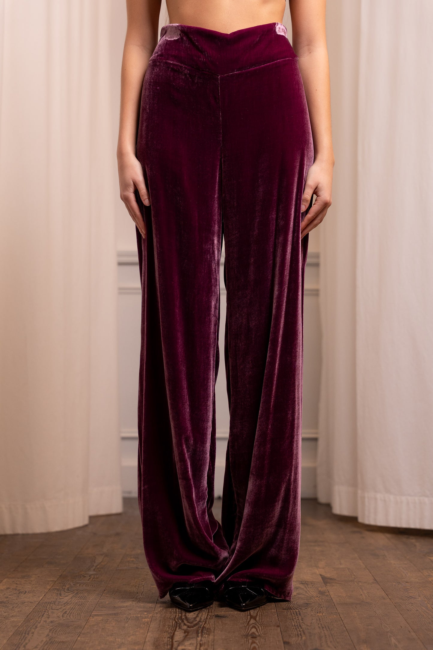 Pantalone Palazzo in Velluto di Seta Ciclamino