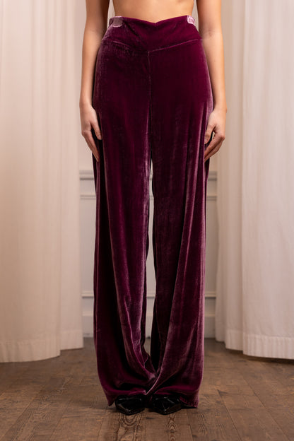 Pantalone Palazzo in Velluto di Seta Ciclamino