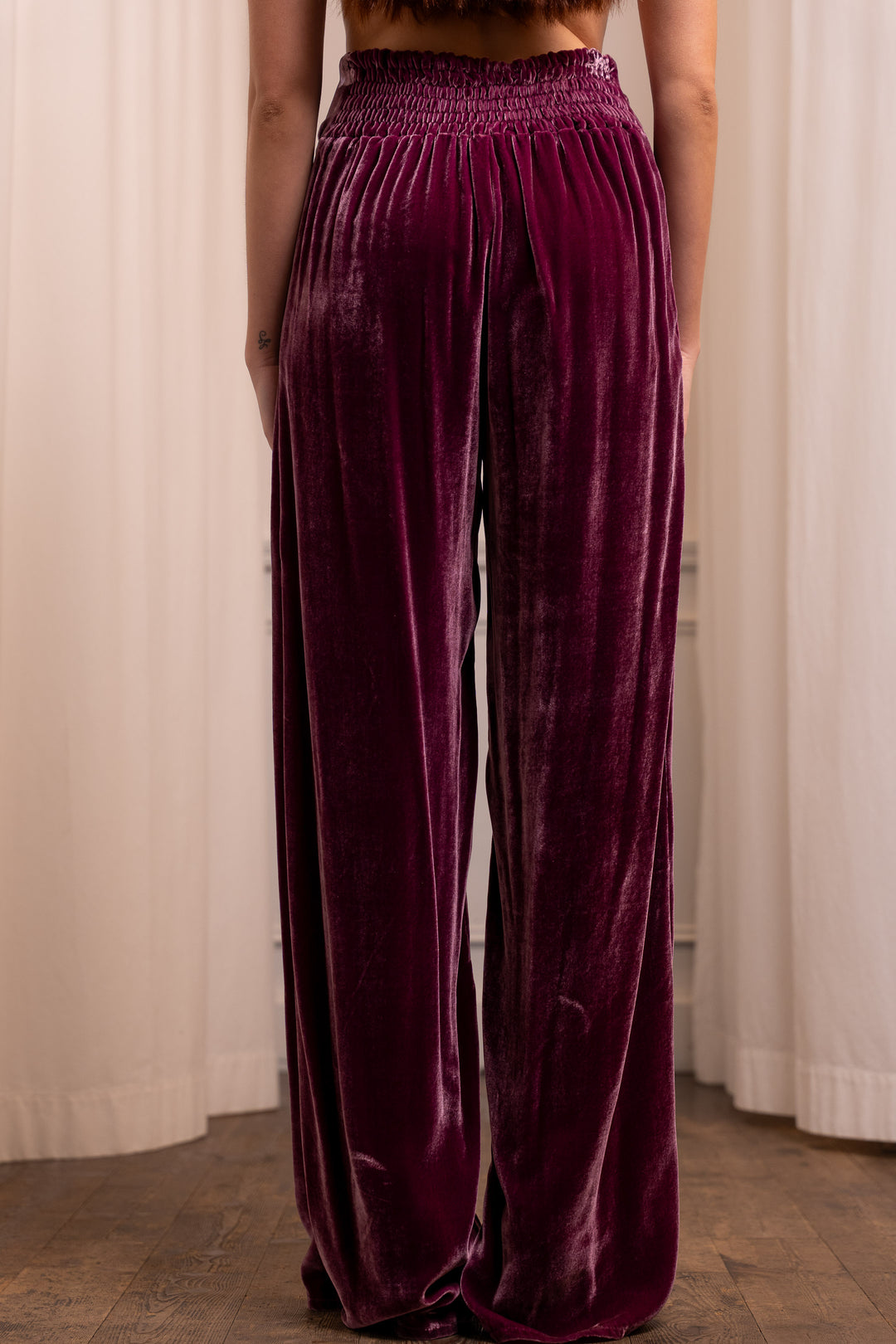 Cyclamen Silk Velvet Palazzo Trousers