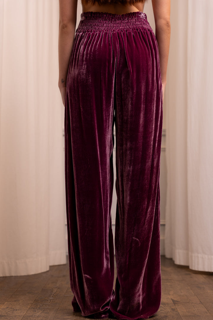 Cyclamen Silk Velvet Palazzo Trousers