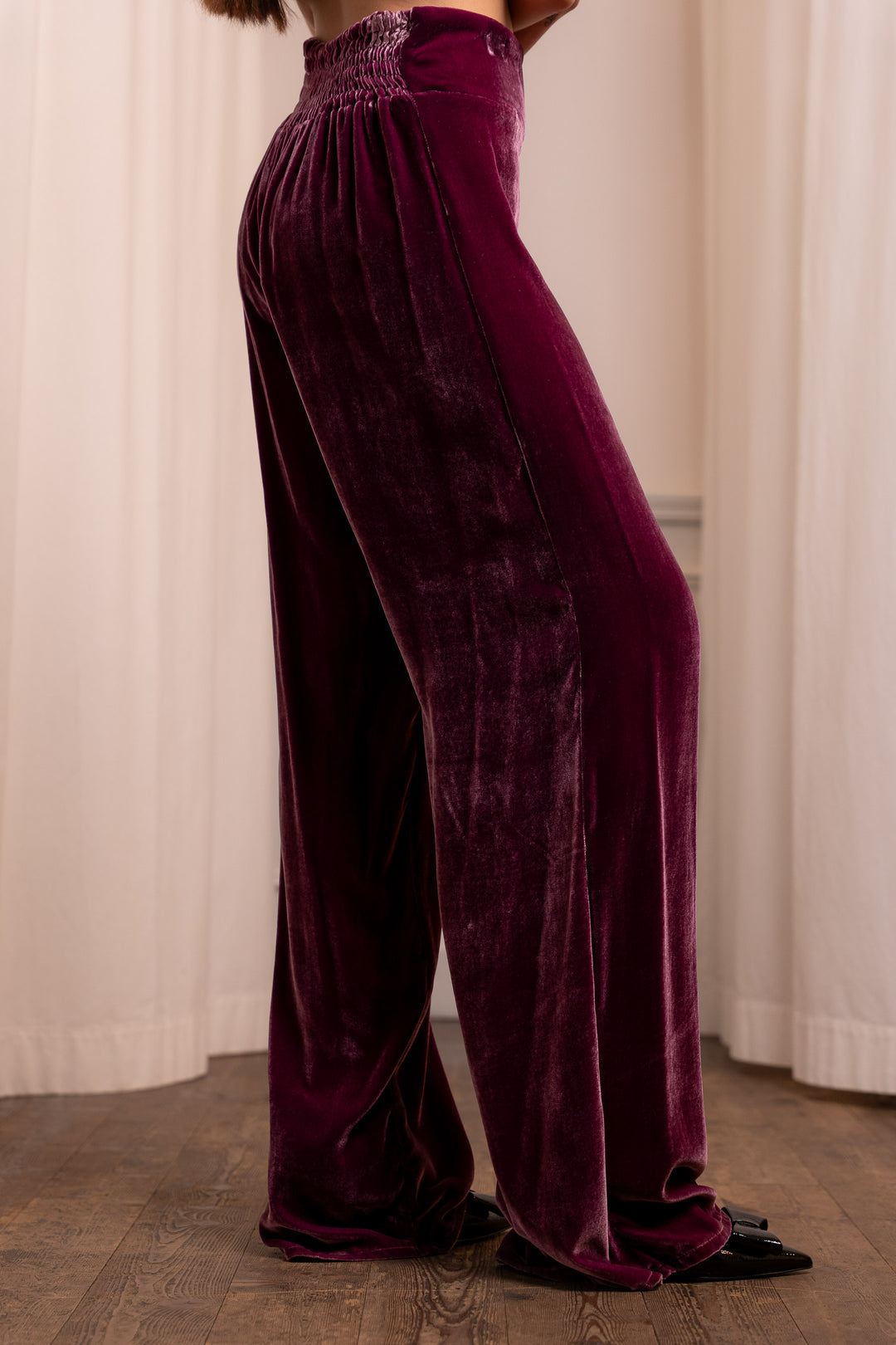 Cyclamen Silk Velvet Palazzo Trousers