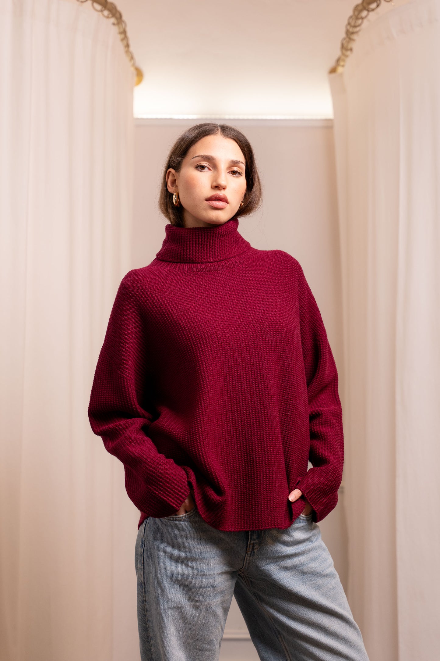 Maglione collo alto punto pannocchia