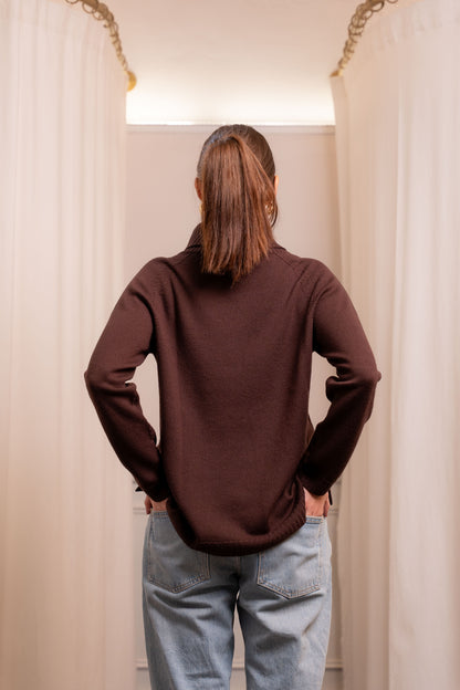 Maglione Collo Alto Cioccolato in Lana Merinos Extrafine 100% - Artigianato Biella