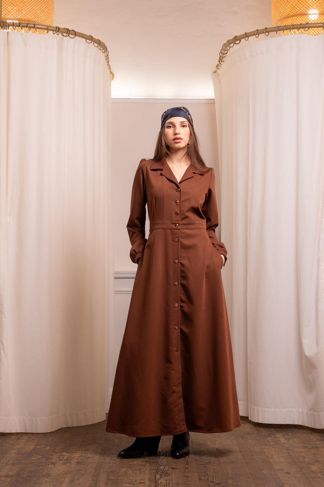 Caramel Wool Shirt Dress - Tailored Shirt Dress Made in Italy