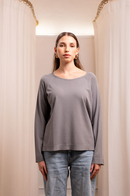 Maglia Grigia in Viscosa Elasticizzata - Capo Essenziale Made in Italy