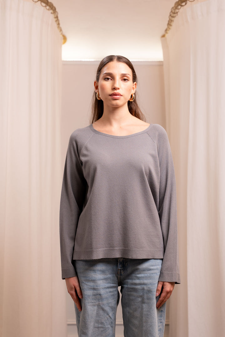 Maglia Grigia in Viscosa Elasticizzata - Capo Essenziale Made in Italy
