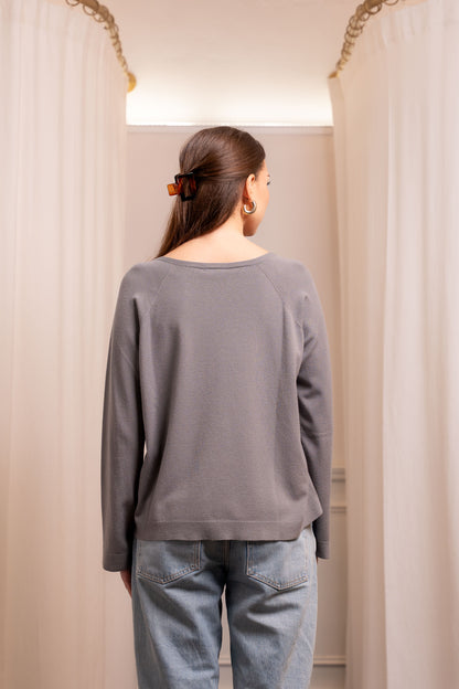 Maglia Grigia in Viscosa Elasticizzata - Capo Essenziale Made in Italy