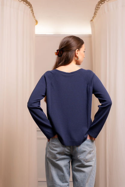 Maglia Blu in Viscosa Elasticizzata - Capo Essenziale Made in Italy