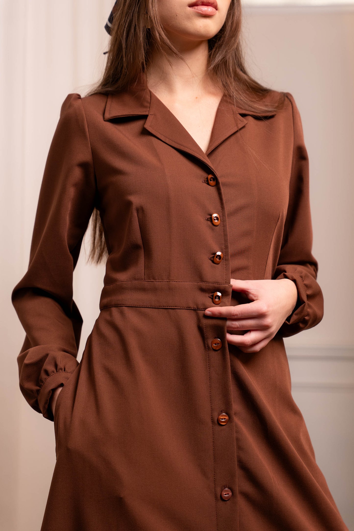 Chemisier Caramello Lana - Abito Camicia Sartoriale Made in Italy