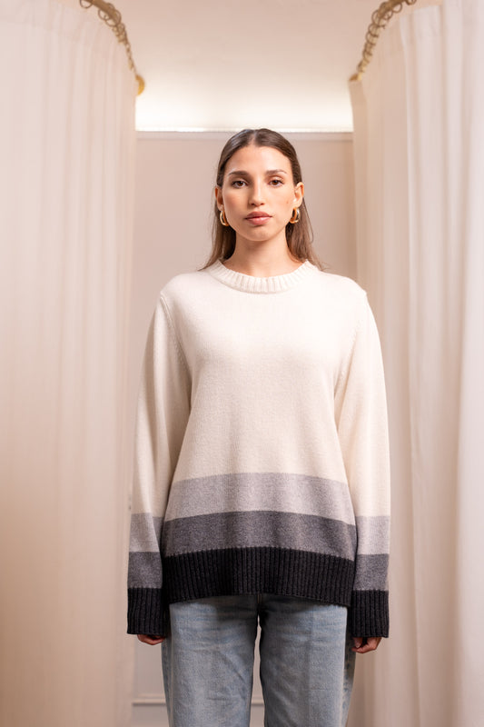 Girocollo Tricolore Grigio Lana Cashmere - Taglio Boxy Made in Biella