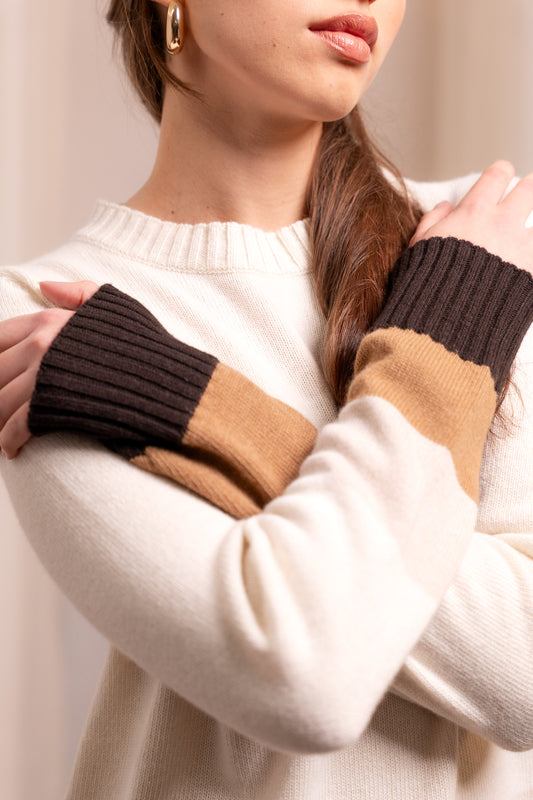 Girocollo Tricolore Marrone Lana Cashmere - Taglio Boxy Made in Biella