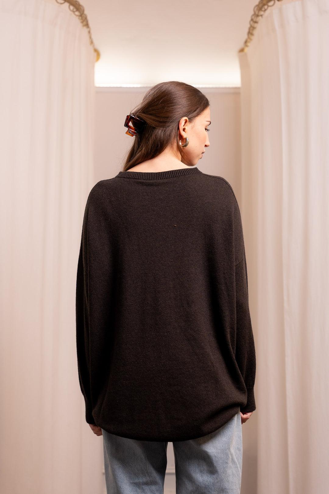Oversized Chocolate Wool and Cashmere Sweater - Handmade in Italy