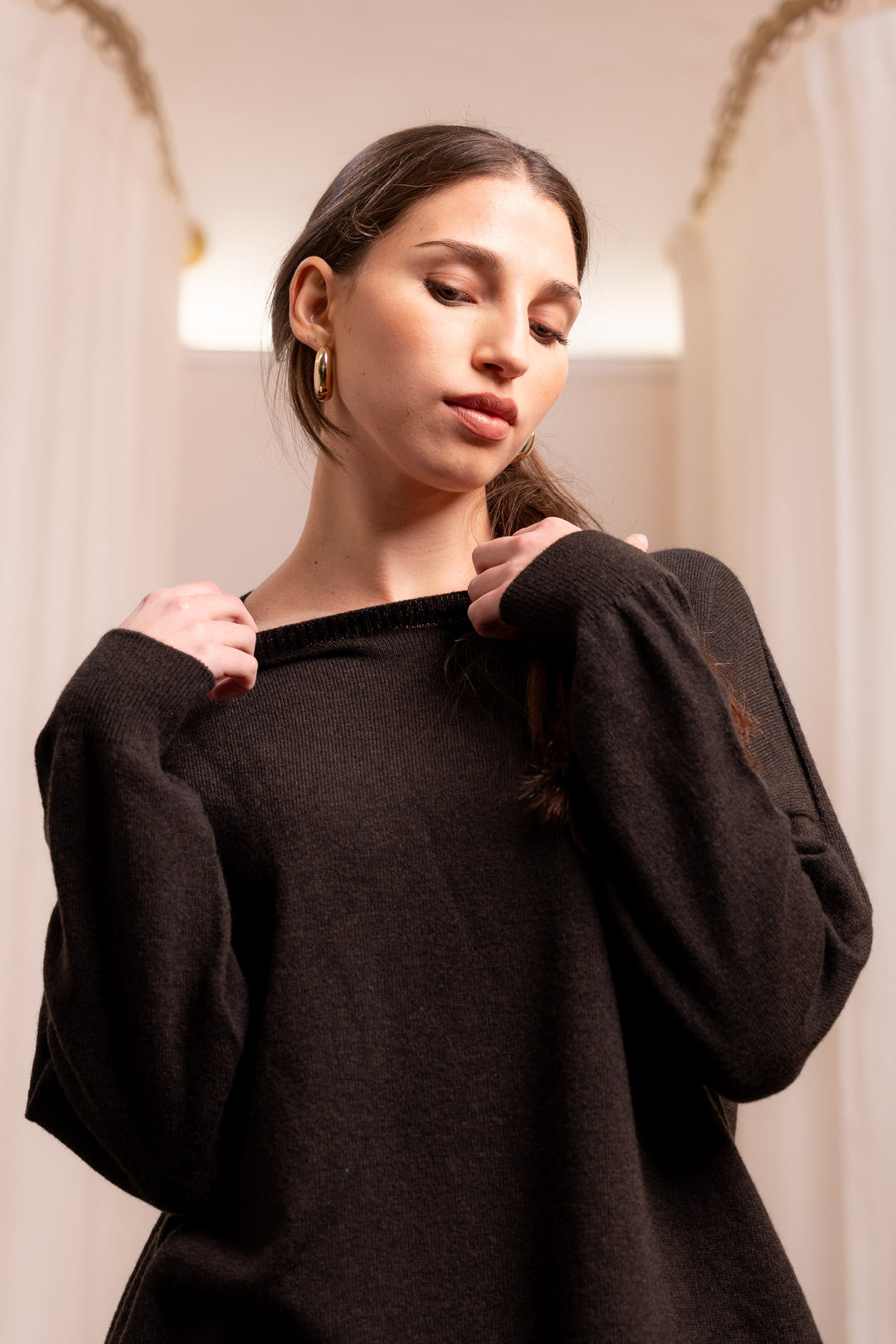 Oversized Chocolate Wool and Cashmere Sweater - Handmade in Italy
