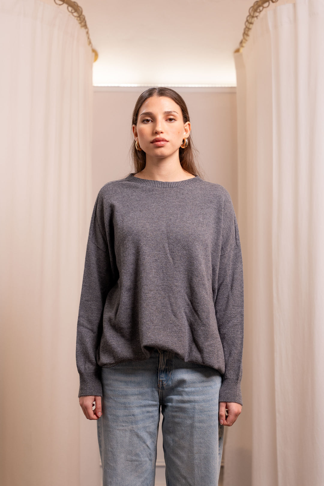 Oversized Gray Wool and Cashmere Sweater - Handcrafted in Italy