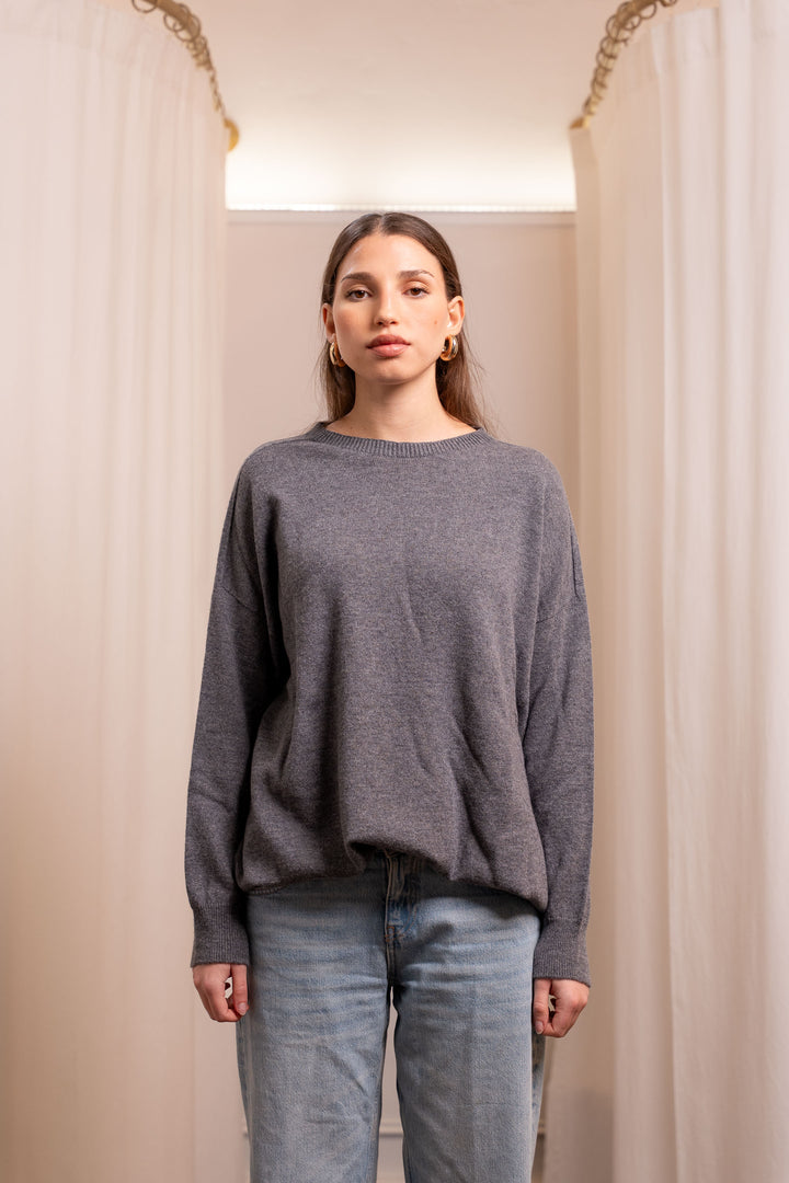 Oversized Gray Wool and Cashmere Sweater - Handcrafted in Italy