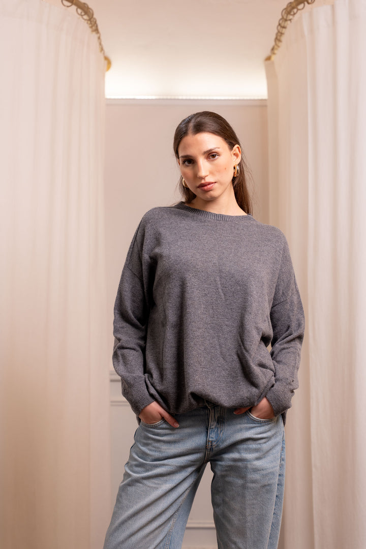 Oversized Gray Wool and Cashmere Sweater - Handcrafted in Italy