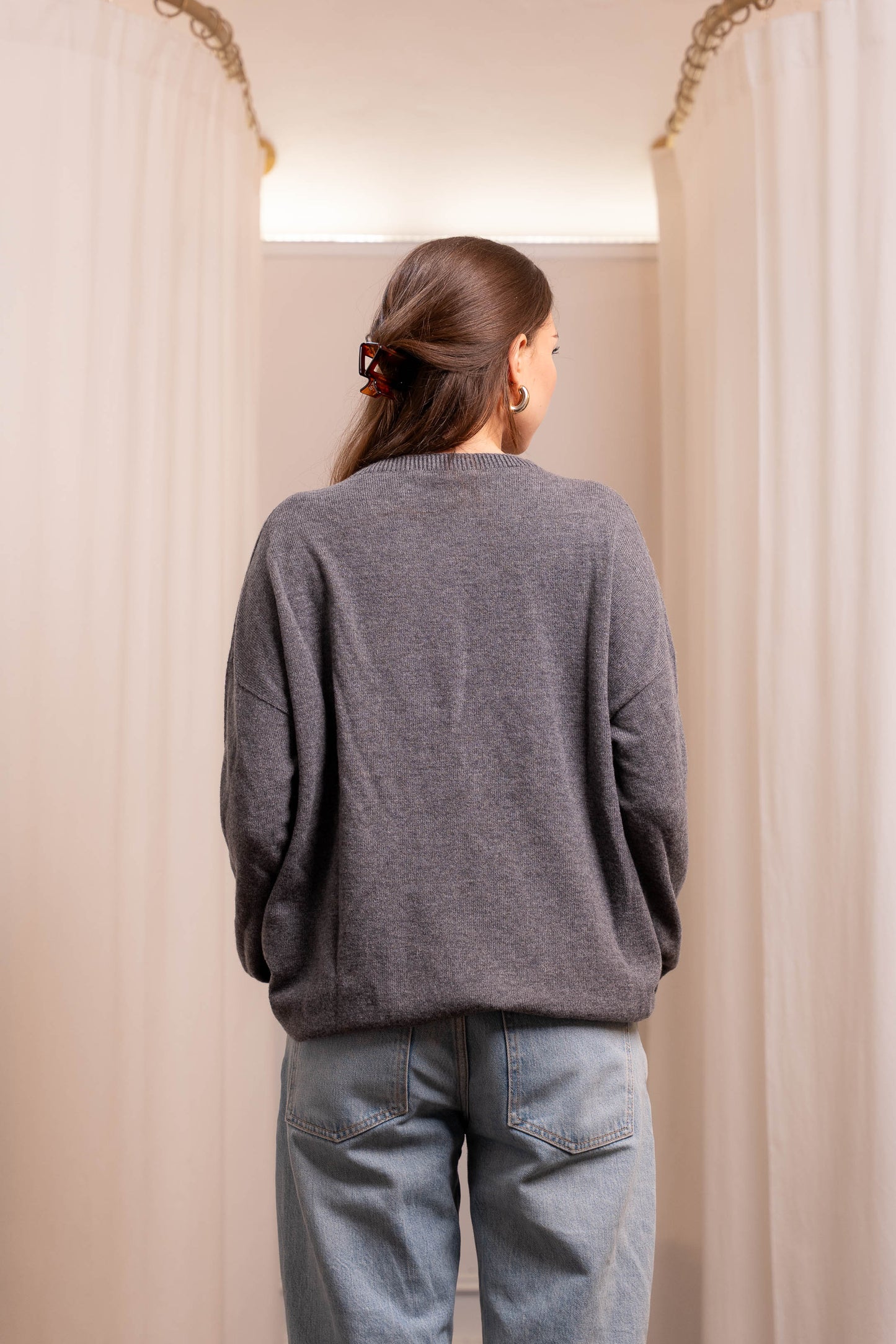 Maglione Oversize Grigio in Lana e Cashmere - Artigianale Made in Italy