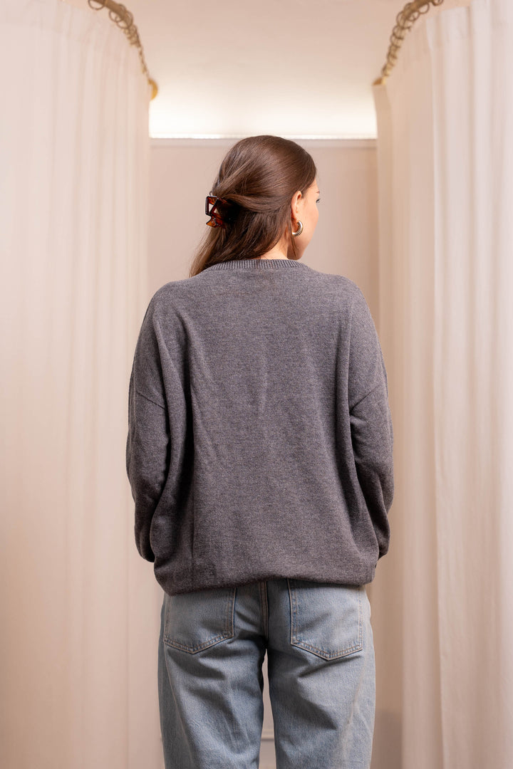 Oversized Gray Wool and Cashmere Sweater - Handcrafted in Italy
