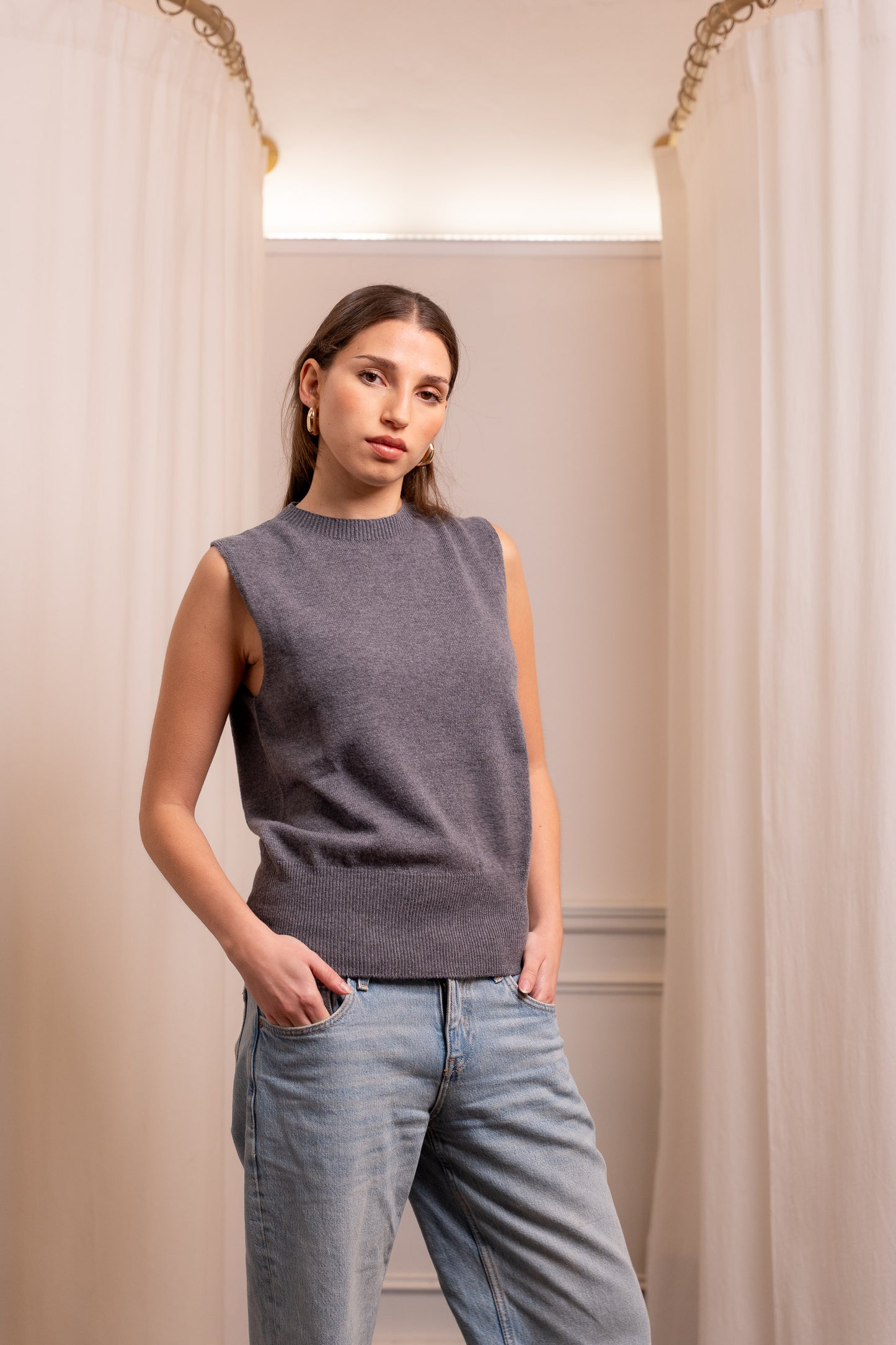 Coordinato Twin Set Lana Cashmere Grigio - Cardigan e Top Made in Italy