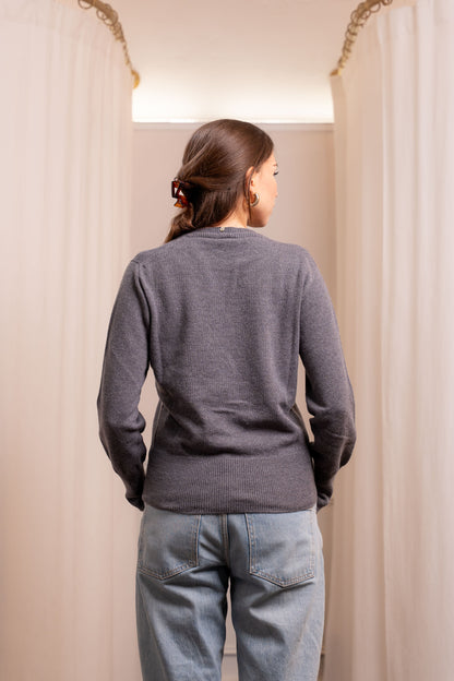 Coordinato Twin Set Lana Cashmere Grigio - Cardigan e Top Made in Italy