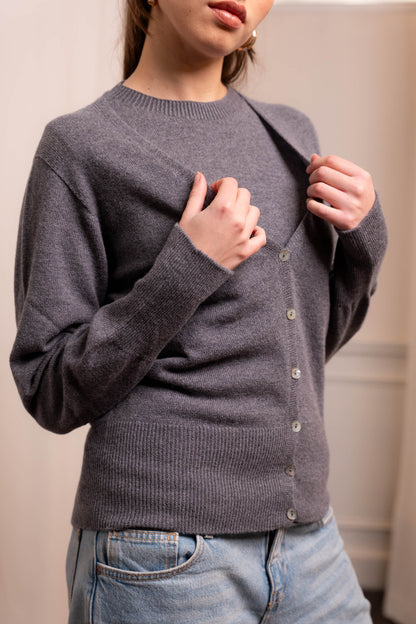 Coordinato Twin Set Lana Cashmere Grigio - Cardigan e Top Made in Italy