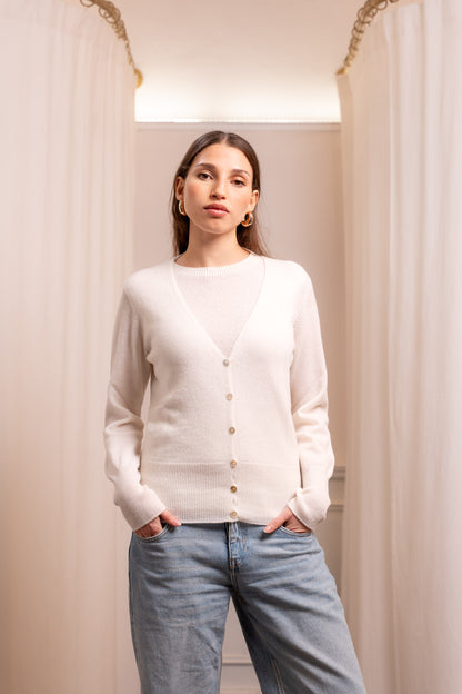 Coordinato Twin Set Lana Cashmere Burro - Cardigan e Top Made in Italy